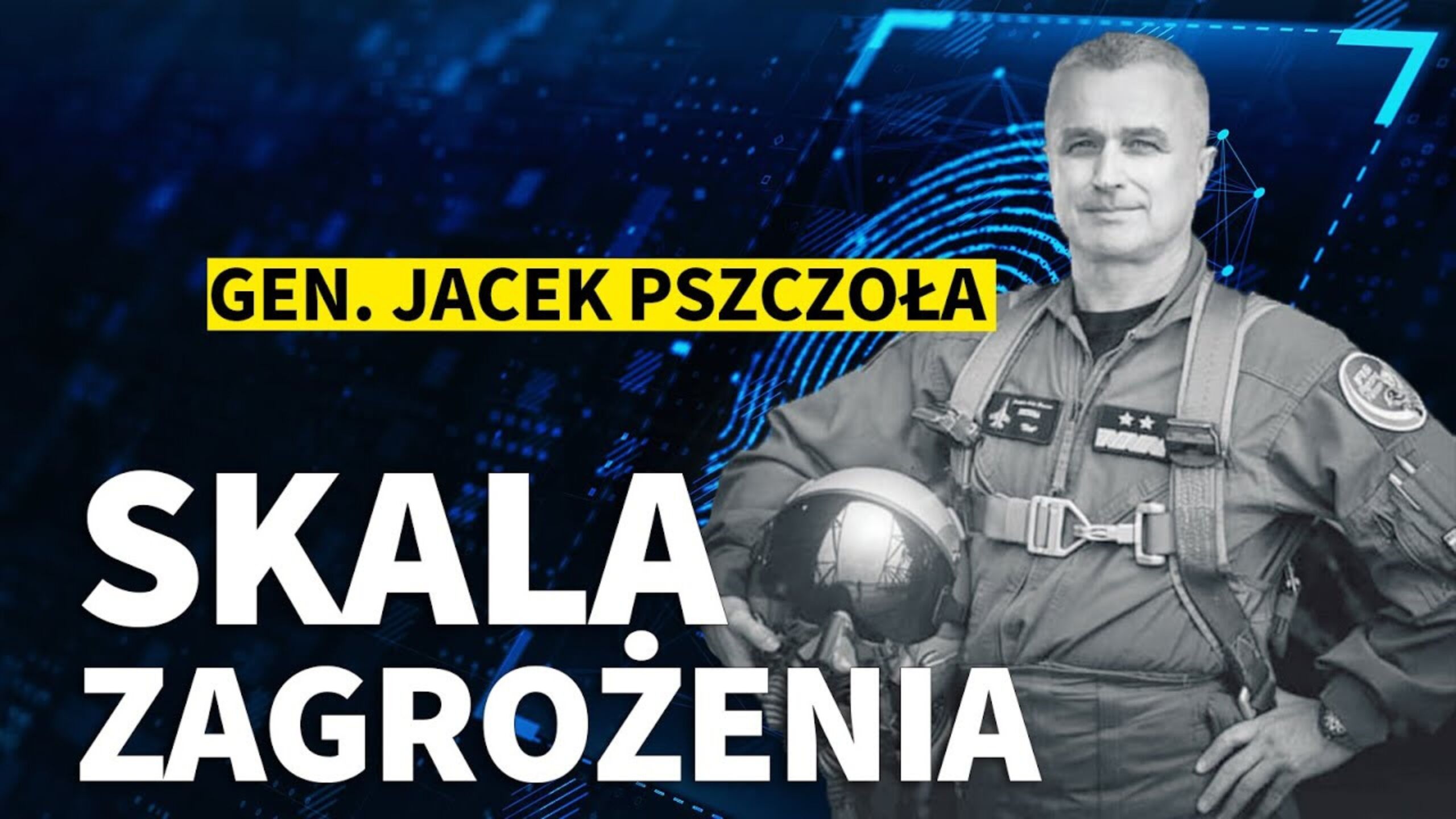 The figure of General Jacel Pszczoła in the background of the logo of the Scale of Danger program.