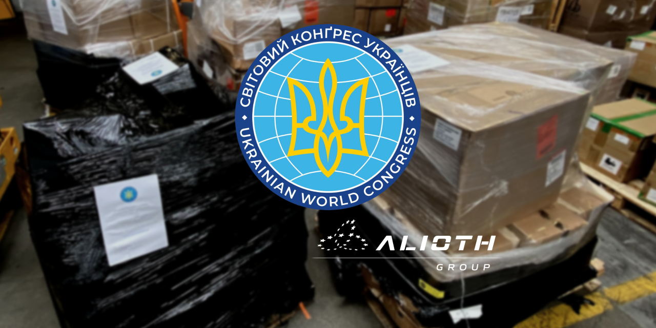 Parcels for struggling Ukraine with Alioth Group logo